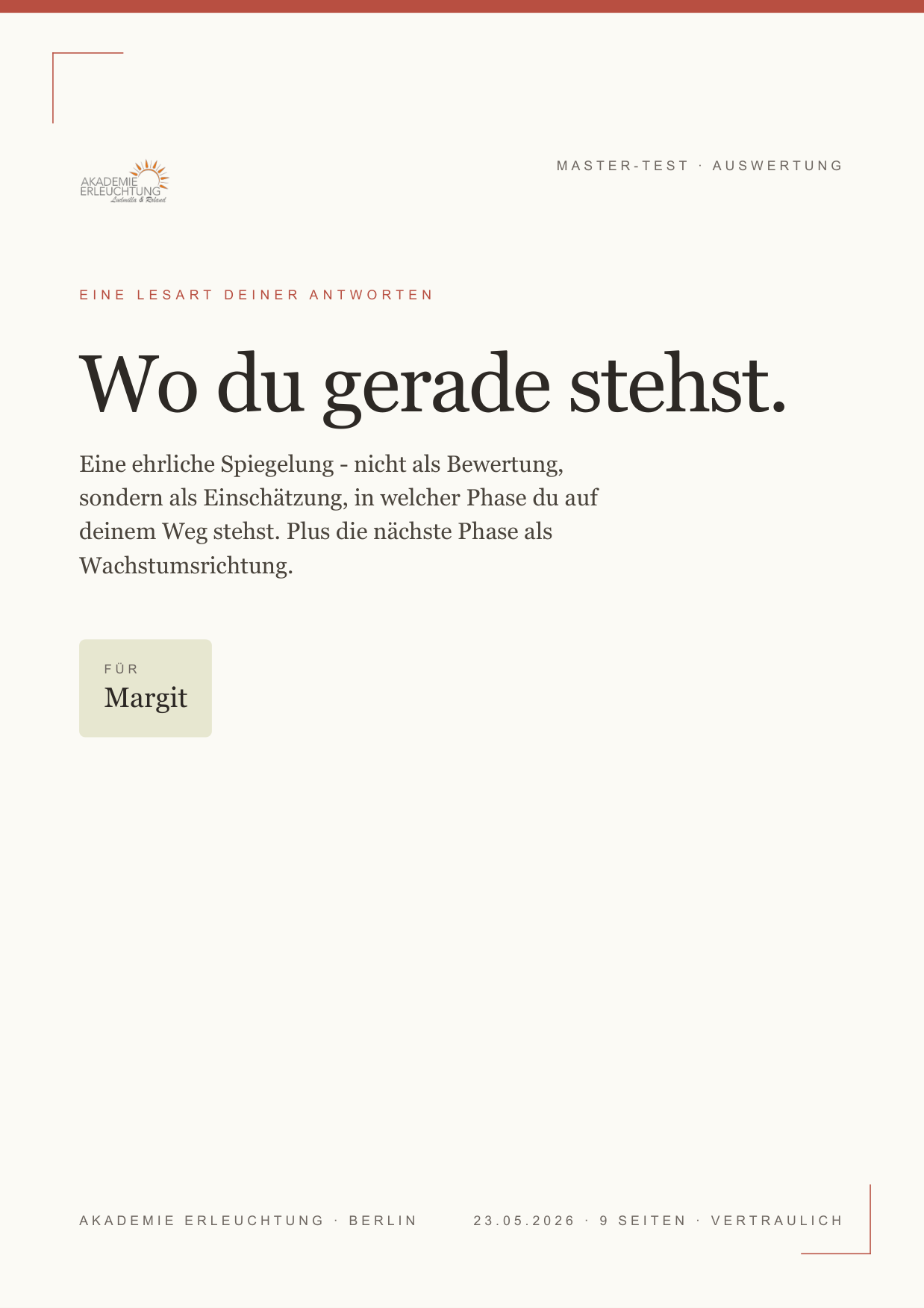 Beispiel-Auswertung: Wo du gerade stehst. Akademie Erleuchtung